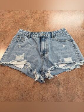 SHEIN Light Blue Ripped High-Waist Denim Shorts